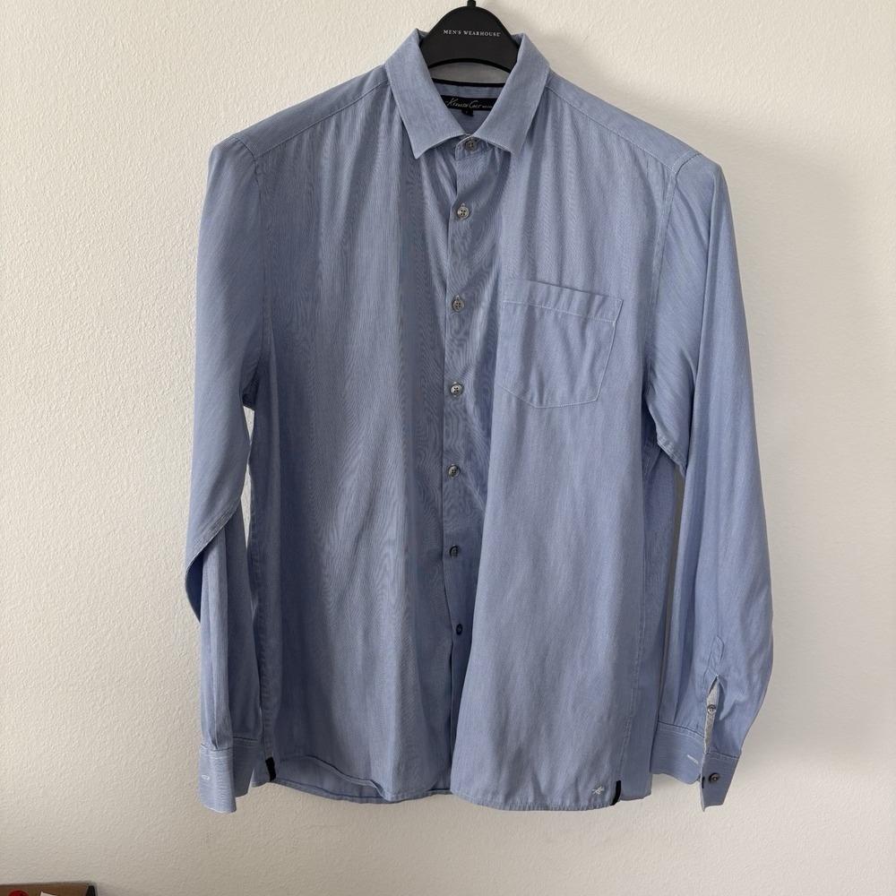 Kenneth Cole New York Light Blue Striped Long Sleeve Dress Men's Shirt Large‎